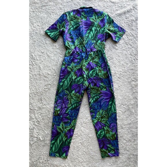 Joan Walters Vintage 80’s Jungle Blue Cheetah Jumpsuit Green Purple Size 14 USA - Picture 9 of 11